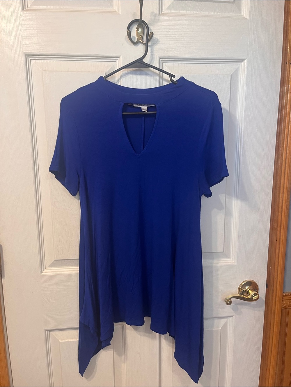 Jennifer Lopez Women's Short Sleeve Keyhole Tunic Top - Royal Blue